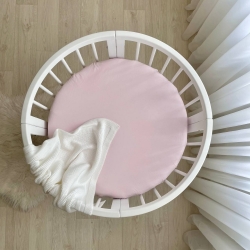 Husa saltea rotunda patut bebe copii cu elastic, 70 x 70 cm, roz